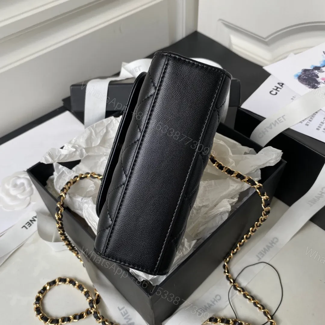 View 2 of Chanel Woc Pearl Handle Plated Handbags Black Leather With Lock Gold 11.5×14.5×5.5cm