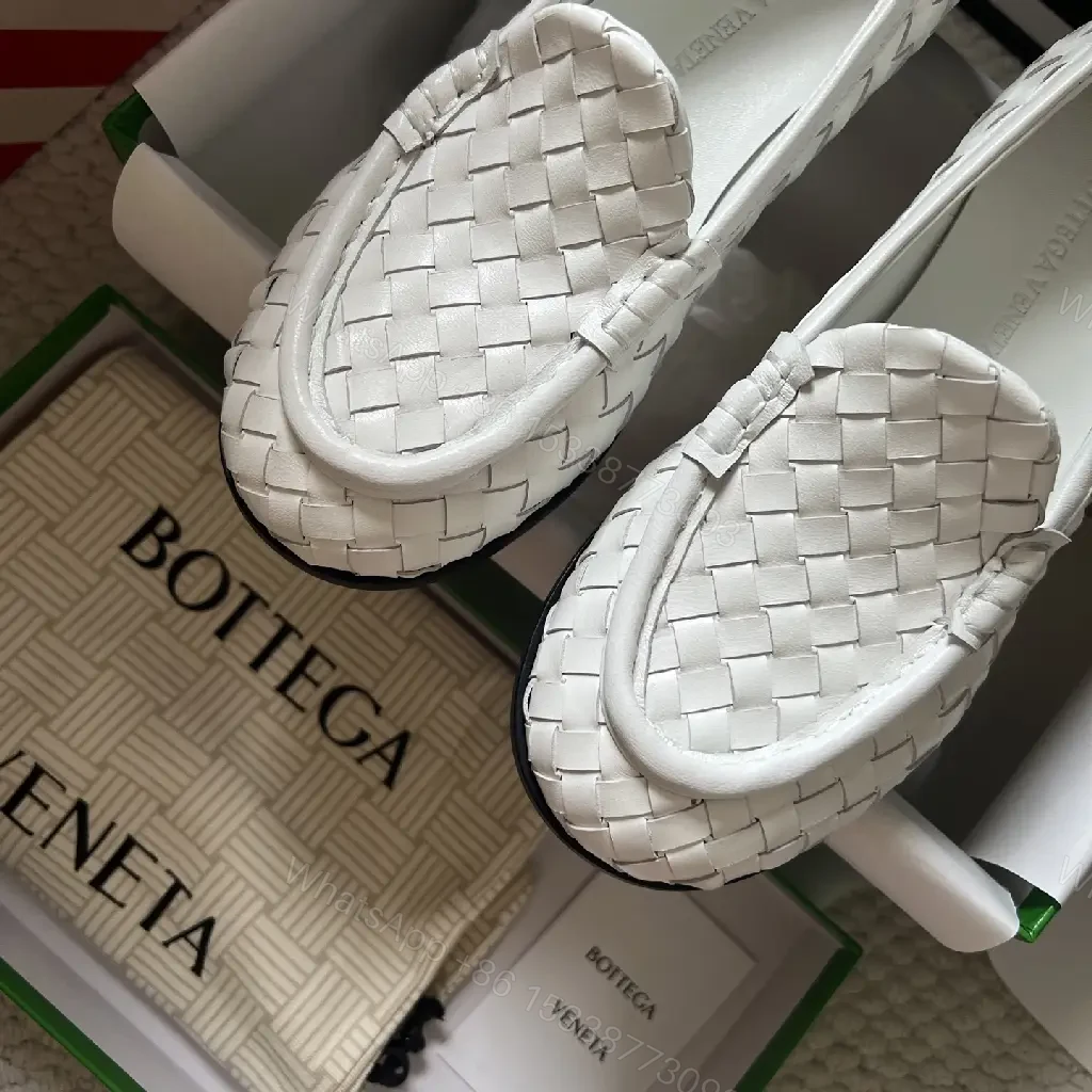 View 5 of White Leather Woven Loafers, Slip-On Style, Bottega Inspired Shoes