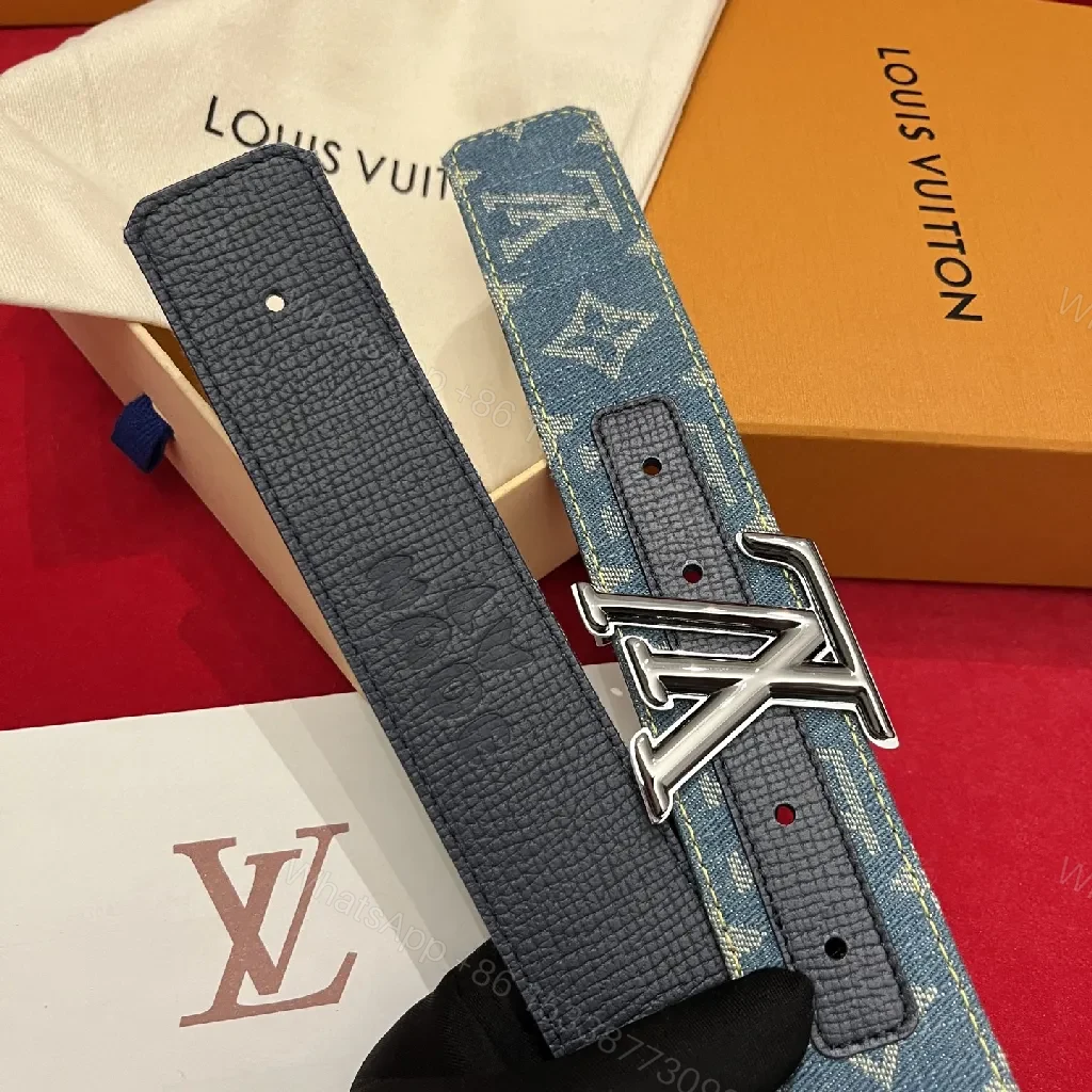 View 8 of Denim Monogram Belt with Silver Buckle - Modern Luxury Signature