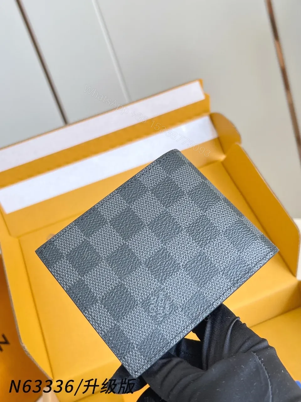 View 6 of Damier Patterned Compact Wallet - Sleek Everyday Luxury