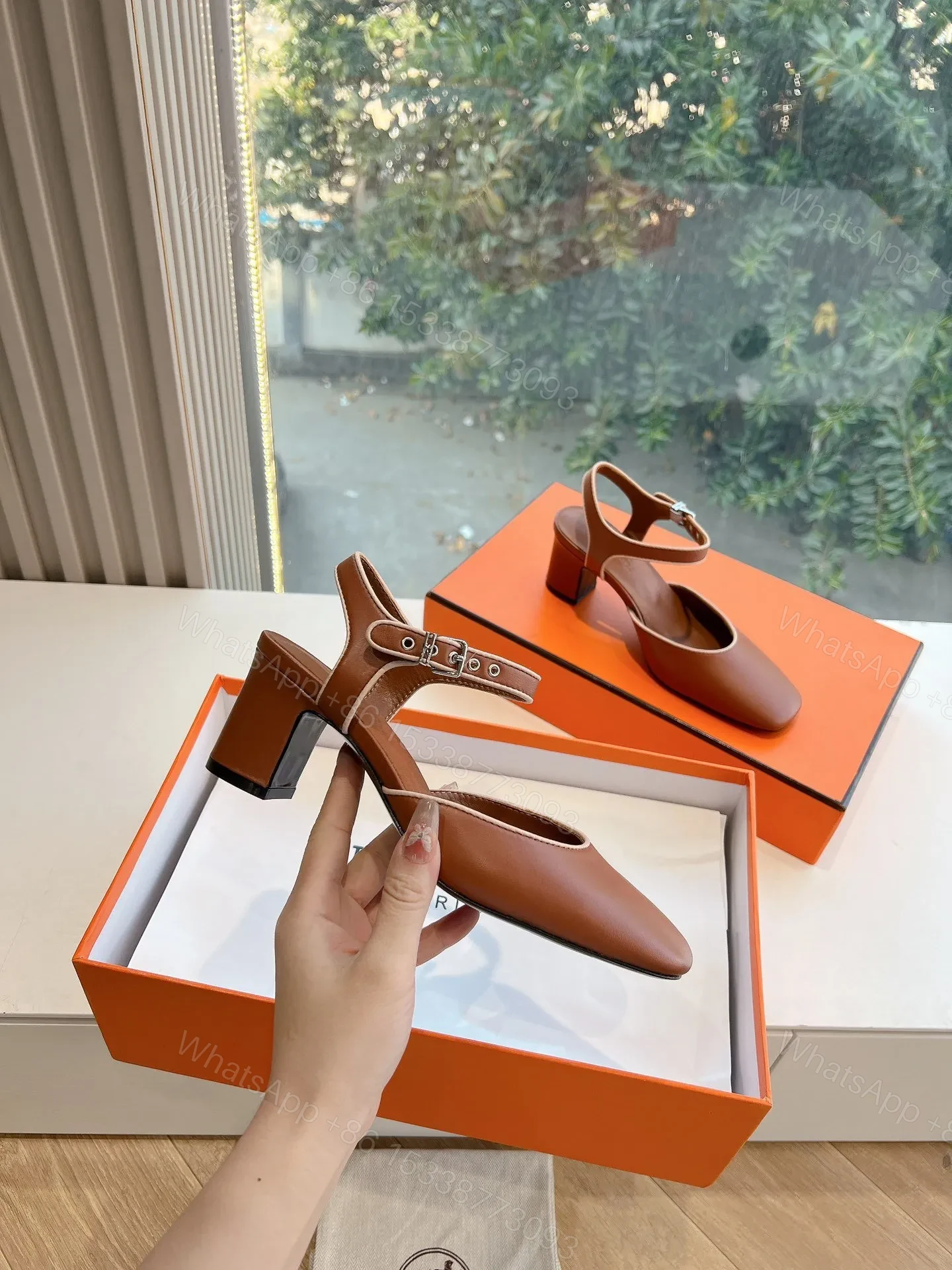 View 4 of Hermes Women Brown Leather Heels