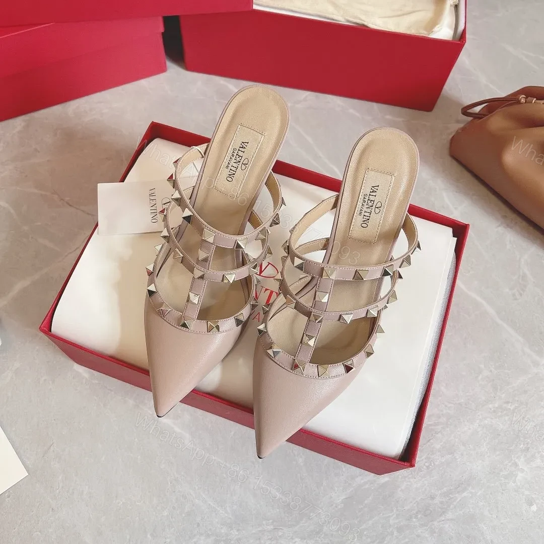 View 5 of Valentino Women Beige Leather Studded Mules