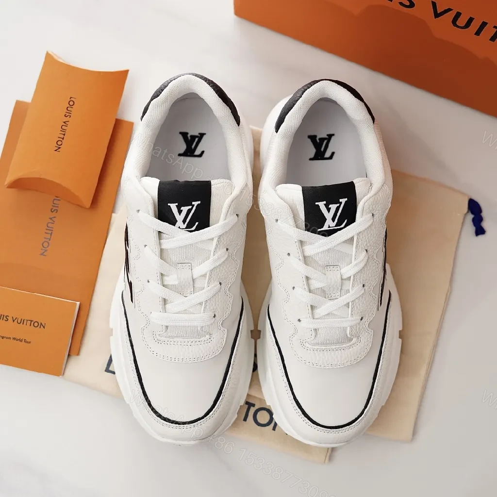View 7 of White Leather Luxury-Style Sneakers with Monogram Accents