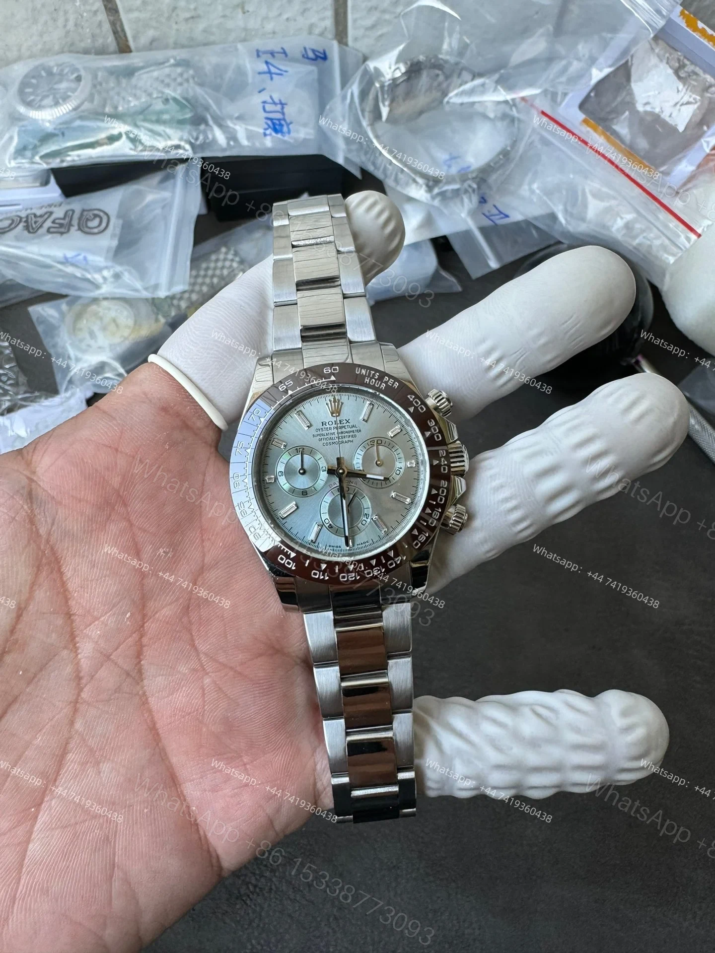View 2 of Rolex Daytona M116506-0002 Ice Blue Dial 1:1 Replica Watch – Platinum Tone Super Clone 4130