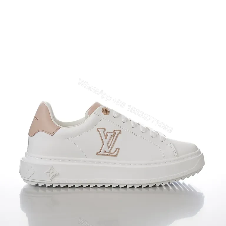 Polished Everyday Comfort: White Leather Sneaker with Blush LV Accent — view 1