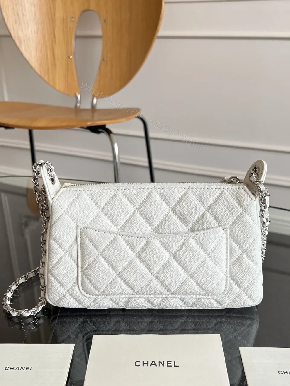 View 4 of Quilted White Mini Bag with Silver Chain - Luxe Compact Style