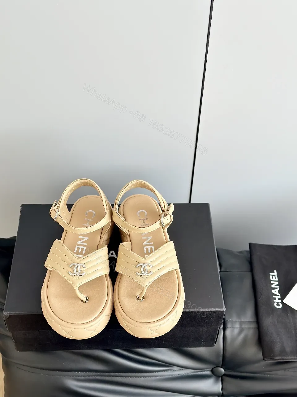 Quilted Leather Sandal with Cushioned Footbed and Nude-Tan Strap — view 1