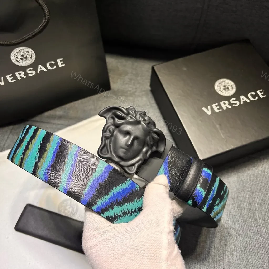 View 2 of Colorplay Texture Strata Belt with Medusa Buckle - Bold Luxury Belt
