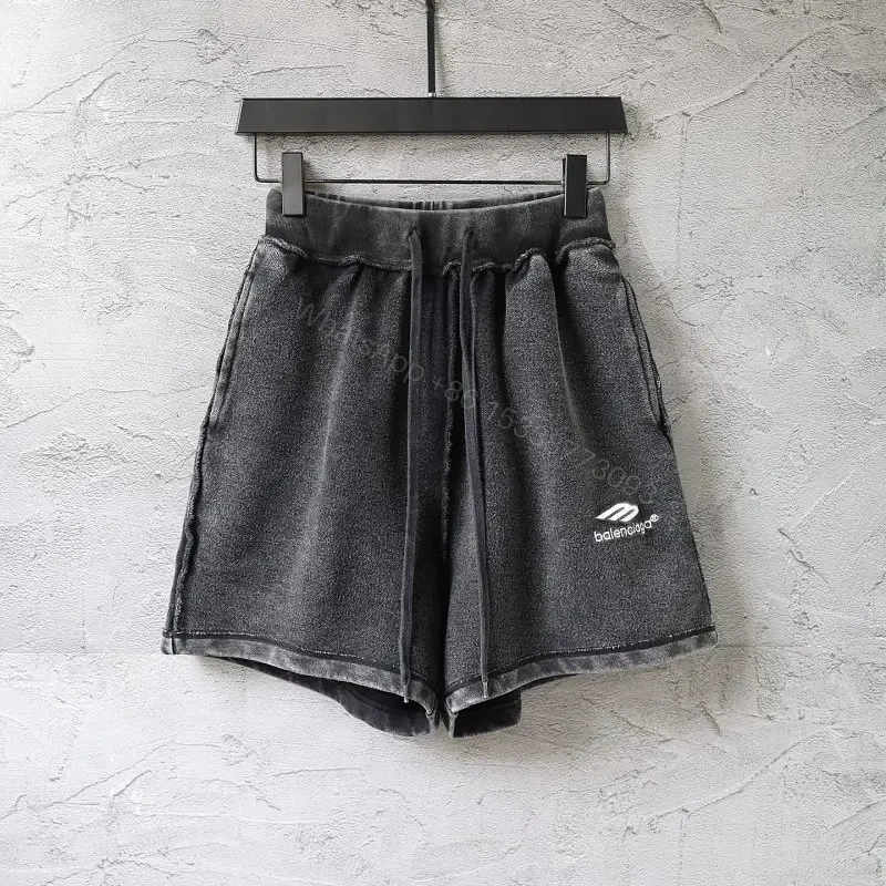 Black Denim Drawstring Shorts - Balenciaga Logo Style — view 1