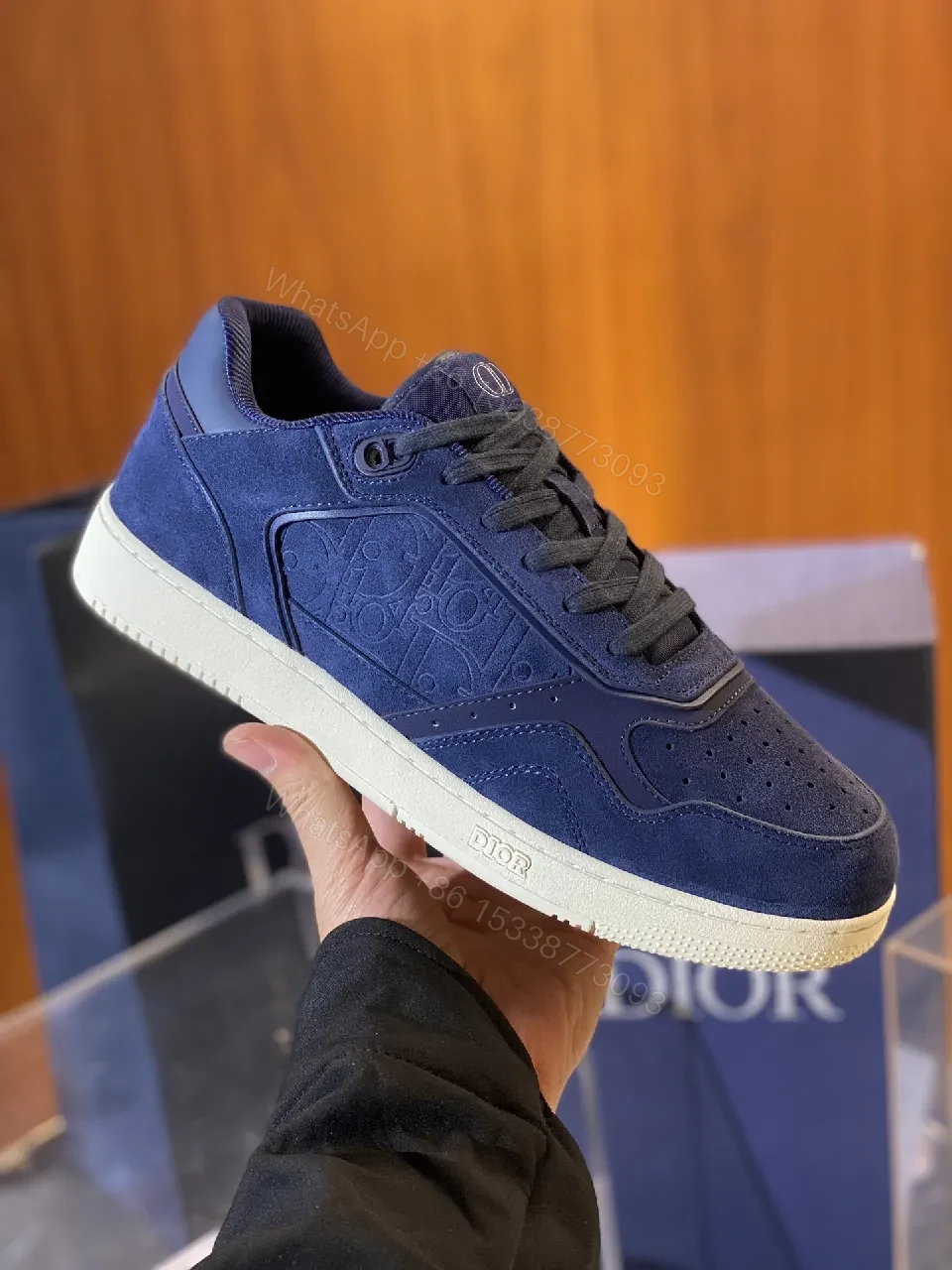 View 9 of Navy Suede High-Tops with Sculpted Texture, Luxury Fit