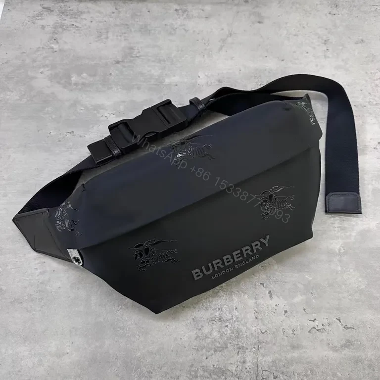 View 8 of Black Nylon Belt Bag by Burberry â€“ Subtle Signature, Hands-Free