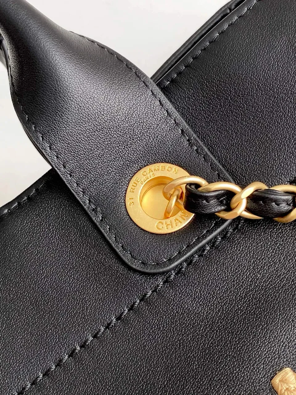 View 5 of Black Canvas Tote, Gold-Threaded Chain, Luxe Texture Bag
