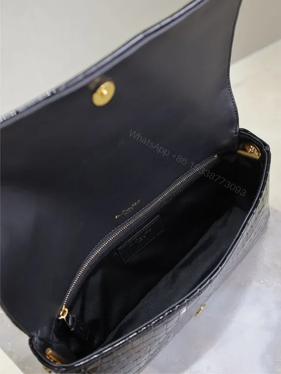 View 5 of Croc-Effect Black Leather Bag with Gold YSL Chain Strap