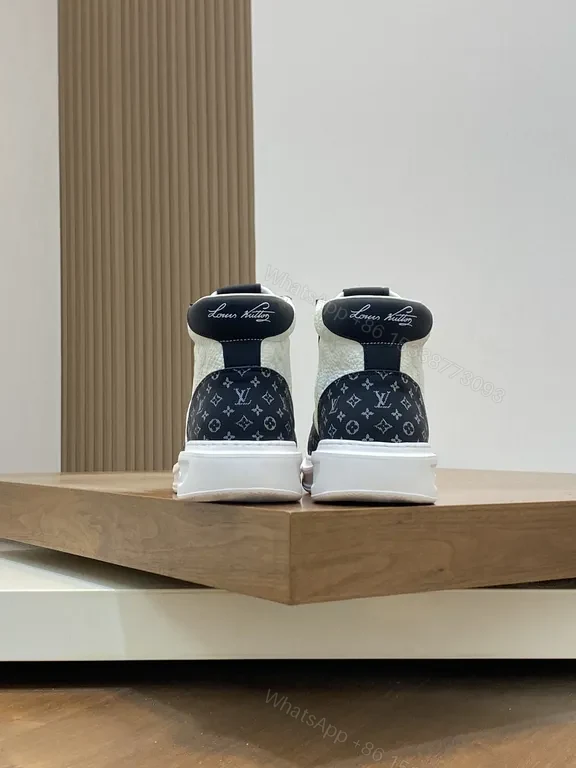 View 8 of Luxe LV-Style High-Top Sneakers: Monogram Contrast