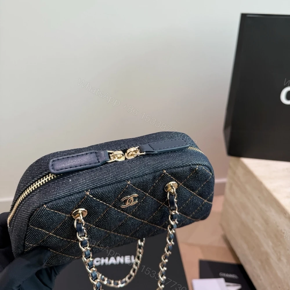 View 5 of Chanel Clutch With Strap Gold Metal Denim Blue 20cm