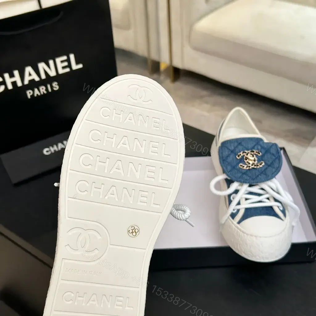 View 7 of Denim Luxe Low-Tops with Chanel-Style Embroidery Sneakers