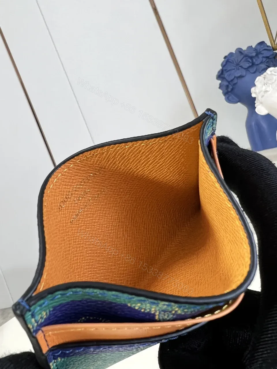 View 3 of Teal-Orange Monogram-Texture Wallet: Compact Luxe