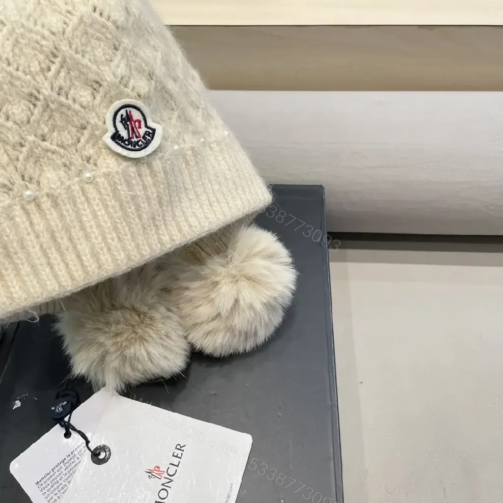 View 3 of Ivory Knit Beanie with Plush Earmuffs & Pom – Cozy Luxe Style