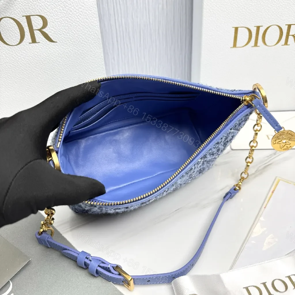 View 6 of Denim Texture Mini Shoulder Bag with Gold Chain - Designer-Inspired Compact Bag