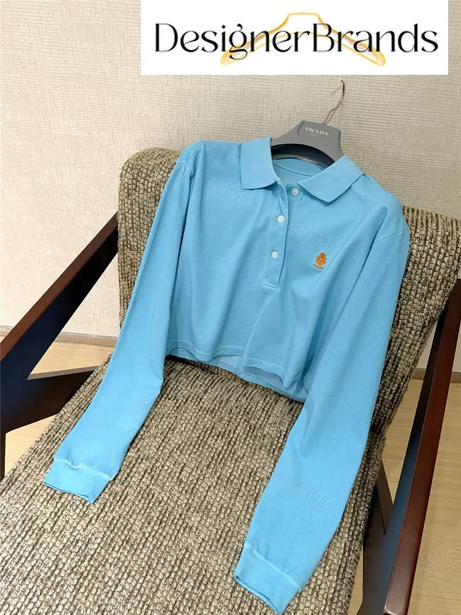 View 5 of Prada Light Blue Cropped Long-Sleeve Polo Shirt