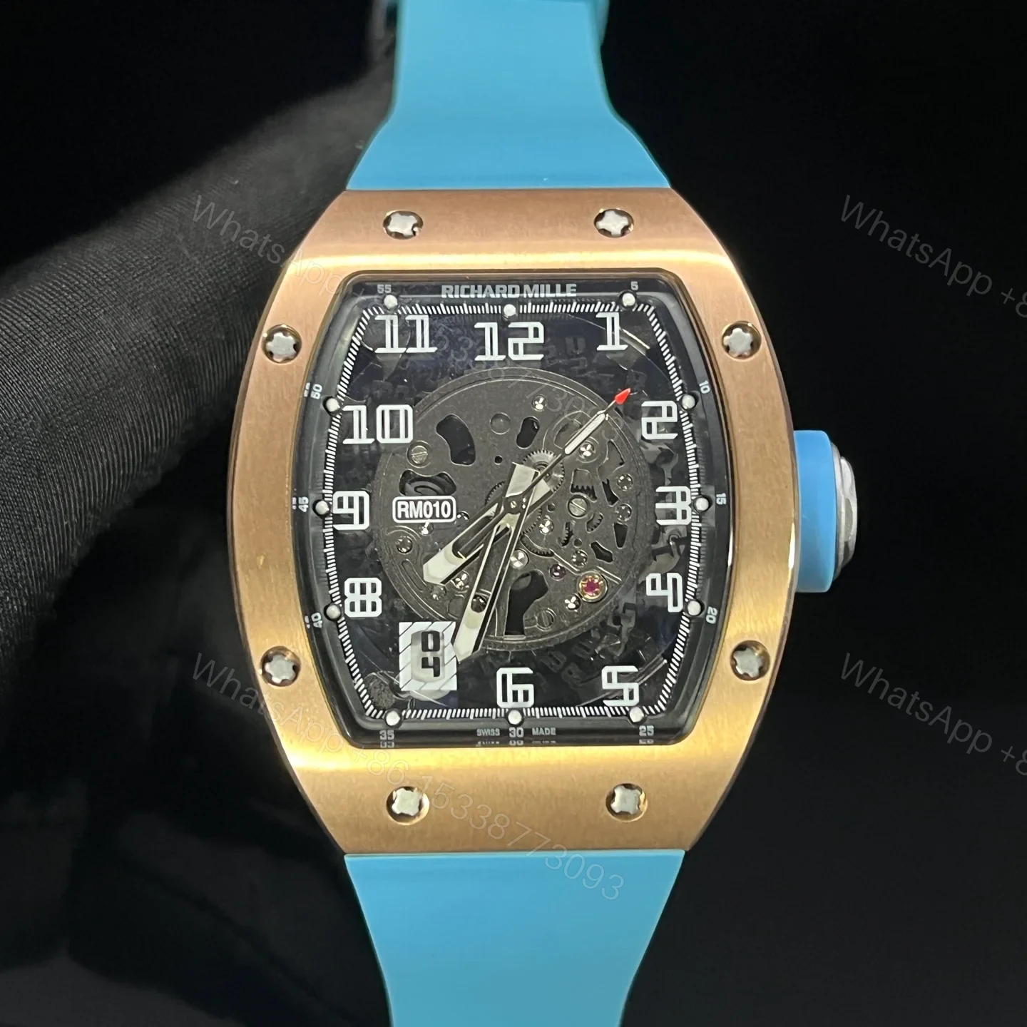 View 2 of Richard Mille RM010 Titanium Skeleton Automatic Light Blue Strap Watch RM010-TI-LB