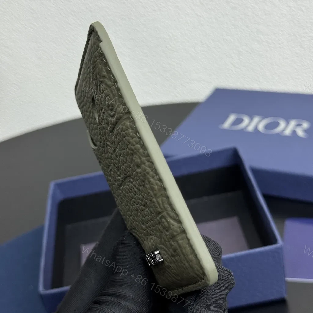 View 9 of Textured Leather Card Case with Dior Detailing - Slim Luxury Accessory