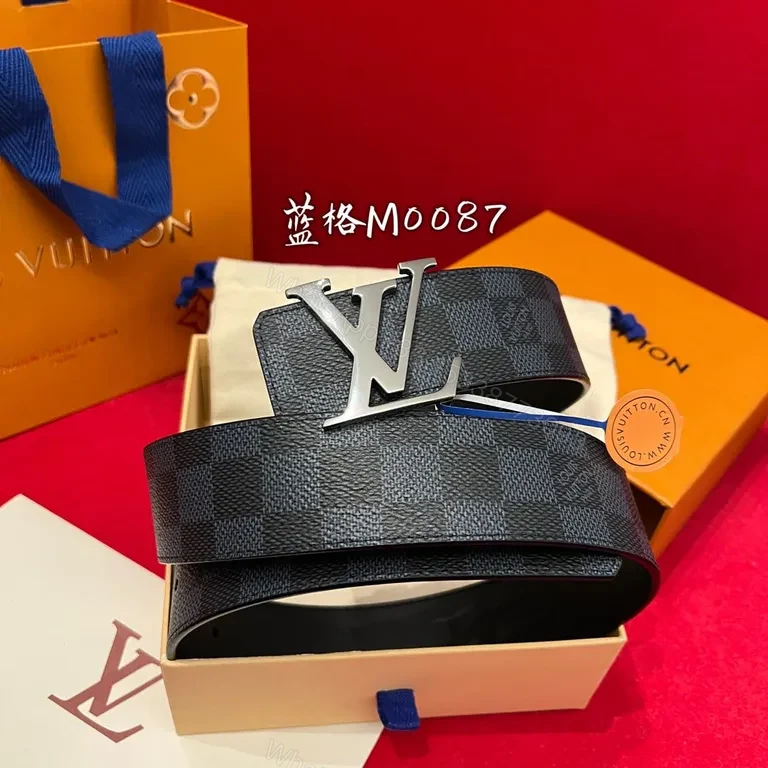 View 4 of Louis Vuitton Damier Belt: Matte Buckle, Full-Grain Backing, Navy/Graphite