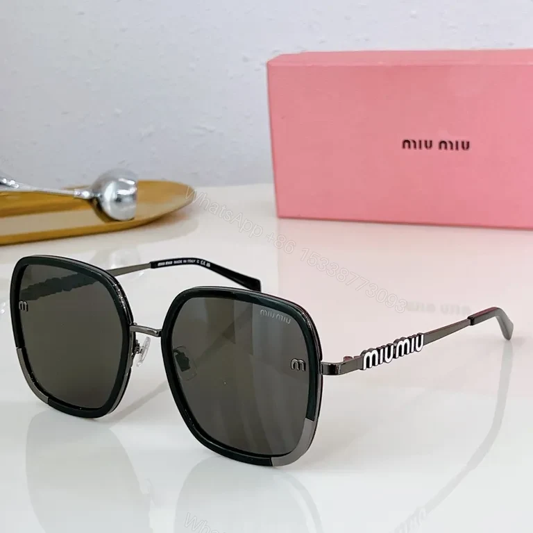 View 4 of Lux Black & Gold Rim Sunglasses with Miu Miu Hardware