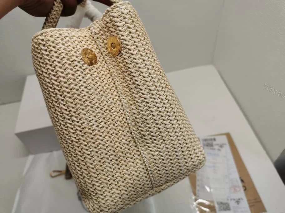 View 5 of Prada Raffia Tote Bag In Beige 29Cm