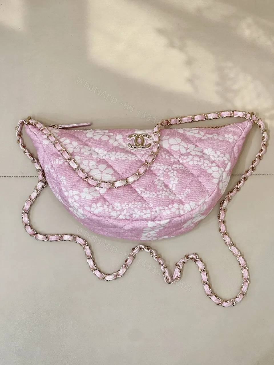 View 6 of Pastel Pink Quilted Shoulder Bag with Chain