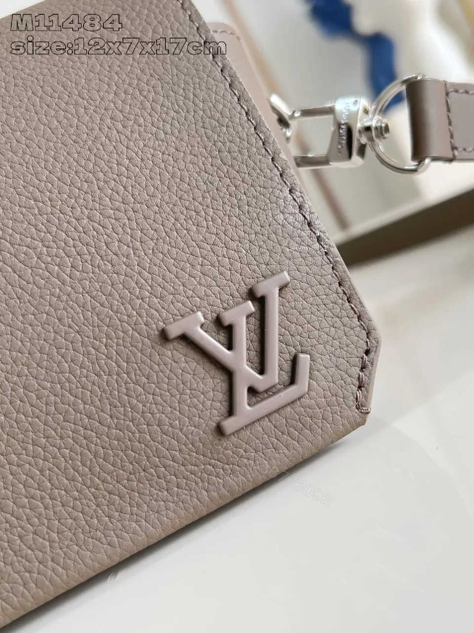 View 3 of Taupe Pebble-Grain Crossbody: Compact Luxury Bag with Subtle Logo
