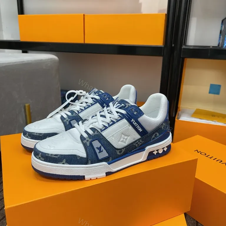 View 2 of Blue-White LV-Inspired Performance Sneakers: Refined Comfort