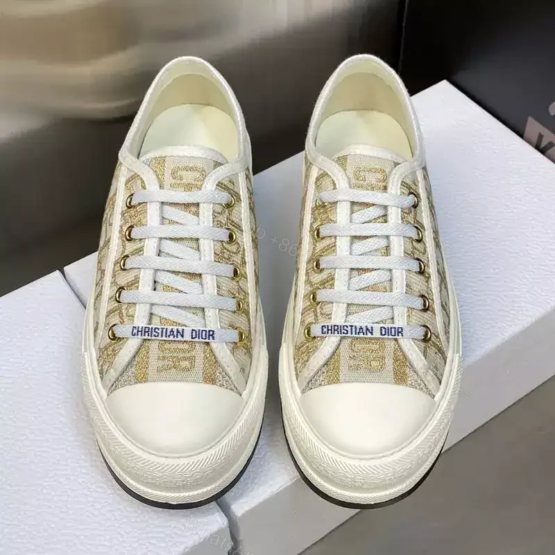 View 2 of WALK’N’DIOR PLATFORM SNEAKERS UNISEX OBLIQUE EMBROIDERED COTTON GOLD – CD190