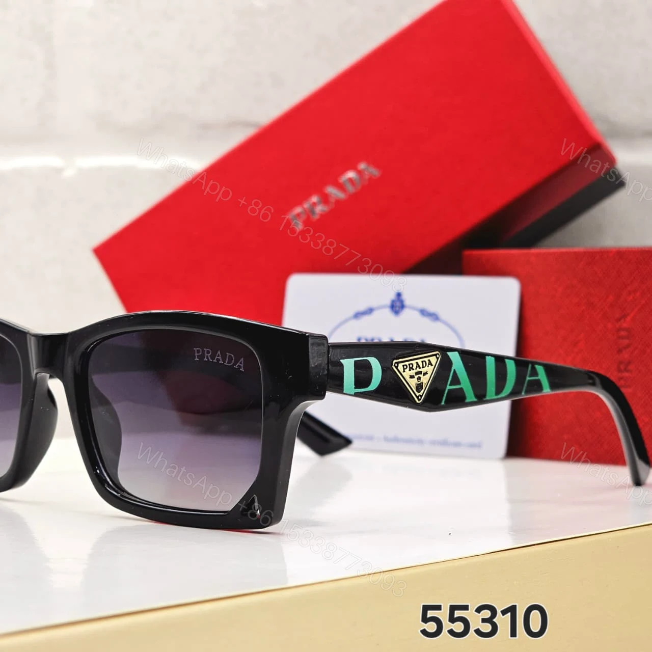 View 7 of Prada Square Polarized Black-Grey Tan Sunglasses