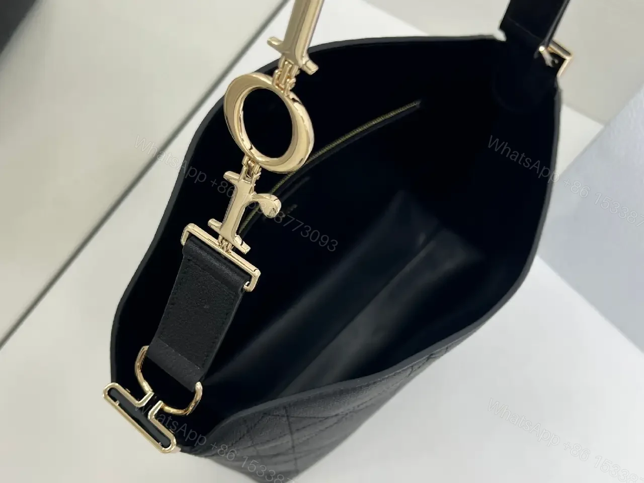 View 5 of Chic Black Quilted Shoulder Bag with Gold Accents