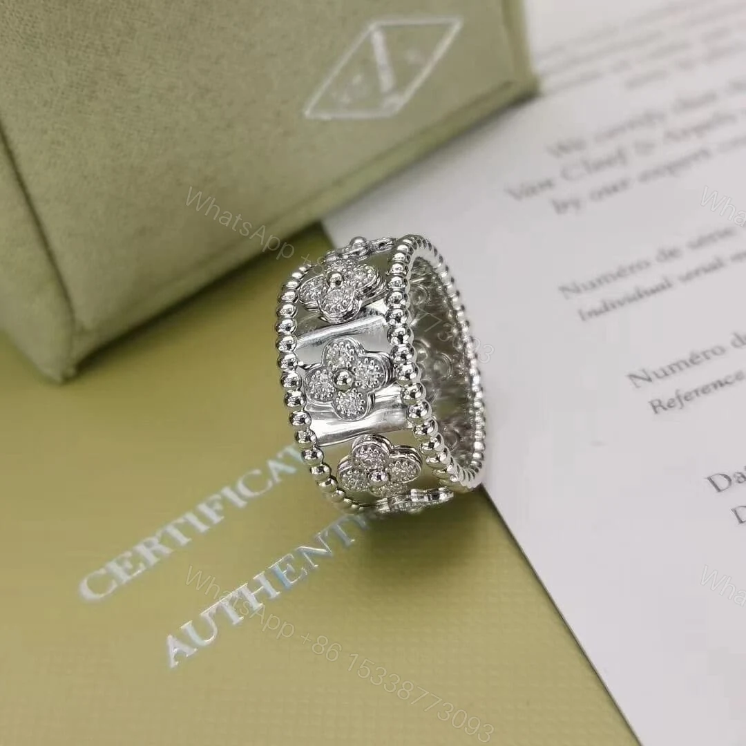 VCA Perlee Clovers Diamond Ring 18K White Gold Medium Model VCARO9ND00 — view 1