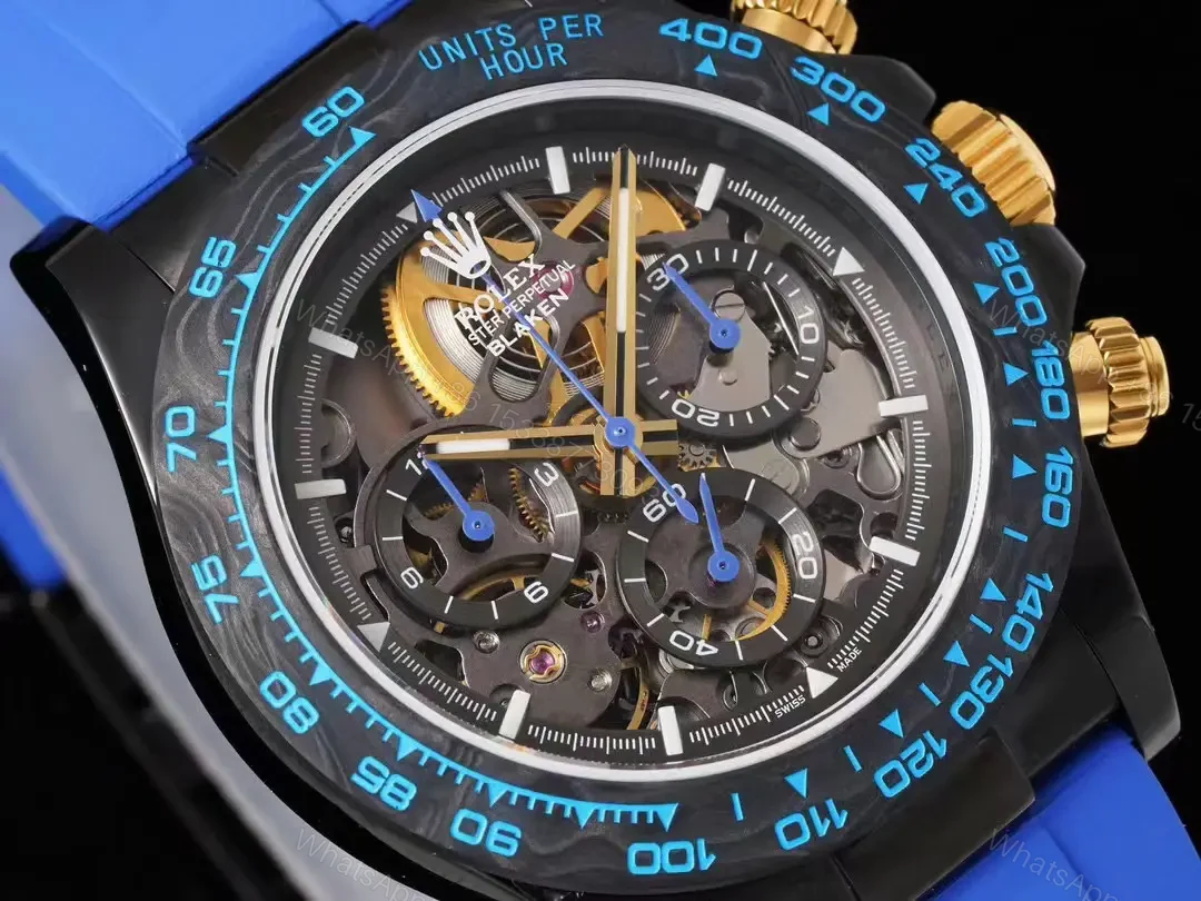 View 3 of Best Rolex Daytona Skeleton Blue replica 40MM Blue Rubber Strap Edition RLX-DAYTONA-SKELETON-BLUE-40MM-BLUE-RUBBER-STRAP