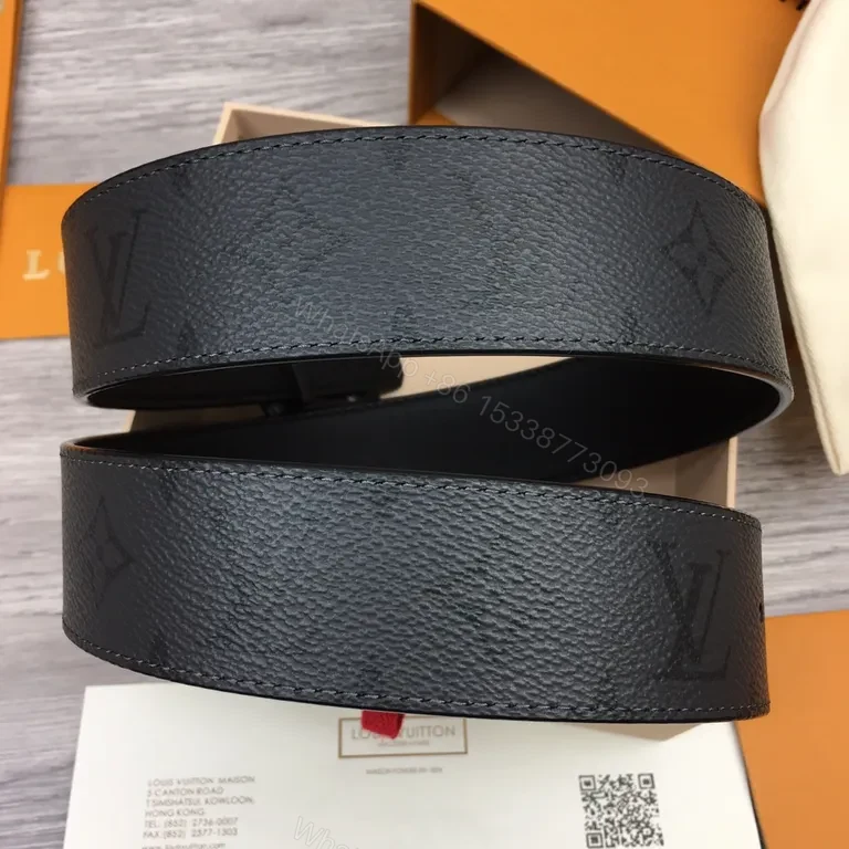 View 9 of Bold LV Buckle Black Leather Belt â€” Luxury Everyday Style