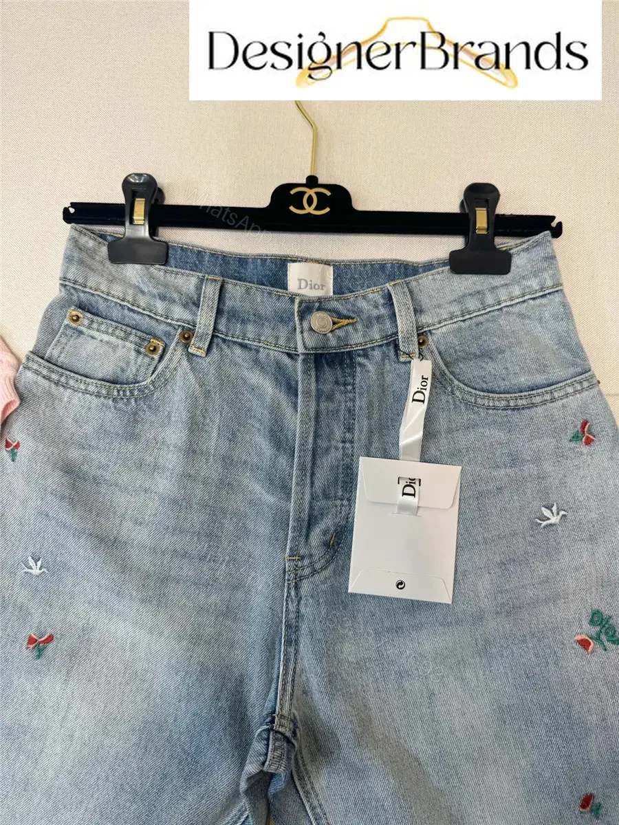 View 4 of Dior Light Blue Wide-Leg Embroidered Jeans