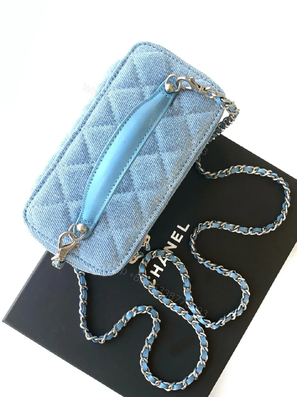 View 2 of Denim Mini Bag: Quilted Charm, Silver Hardware, Chain Strap