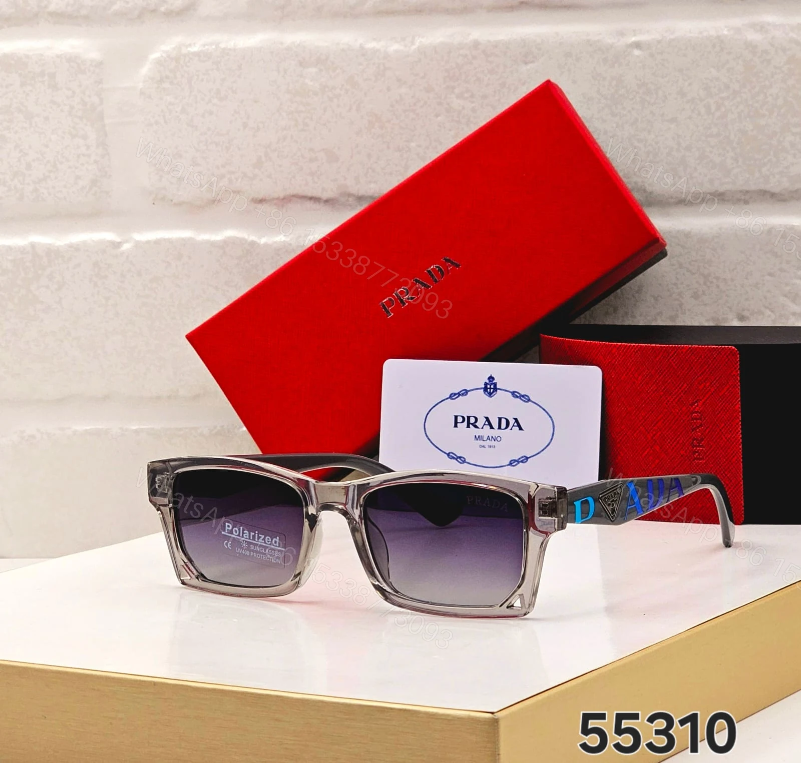 View 2 of Prada Square Polarized Black-Grey Tan Sunglasses
