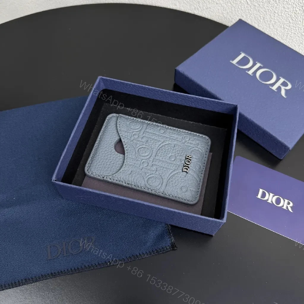 View 9 of Textured Monogram Card Case - Slim Luxury Leather Wallet