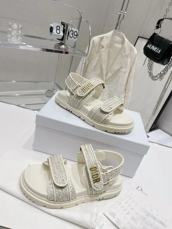 View 8 of Cream Woven Strap Sandals with DIOR Accent, Premium Comfort Footwear