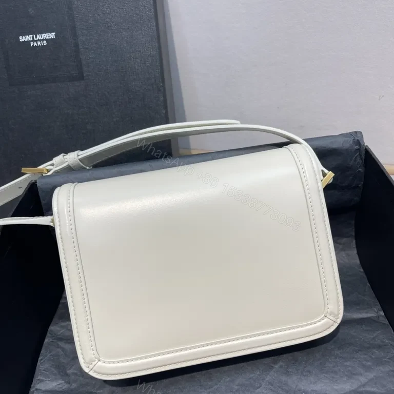 View 3 of Chic White Leather Crossbody: YSL Monogram Gold Hardware Bag