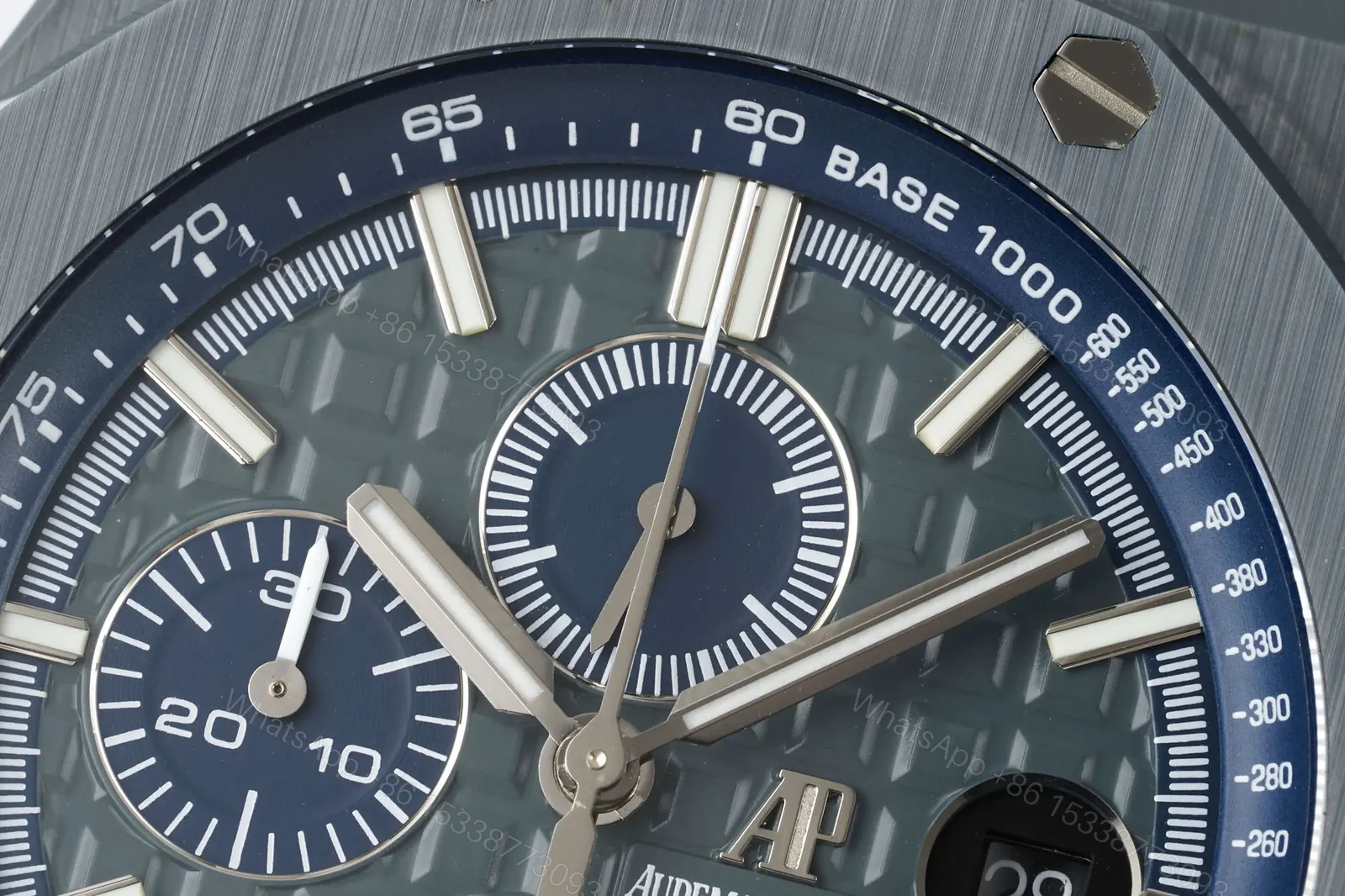 View 4 of KZ Factory Royal Oak Offshore 26400 Series Watch – Grey Ceramic, Blue Dial, Chronograph Style