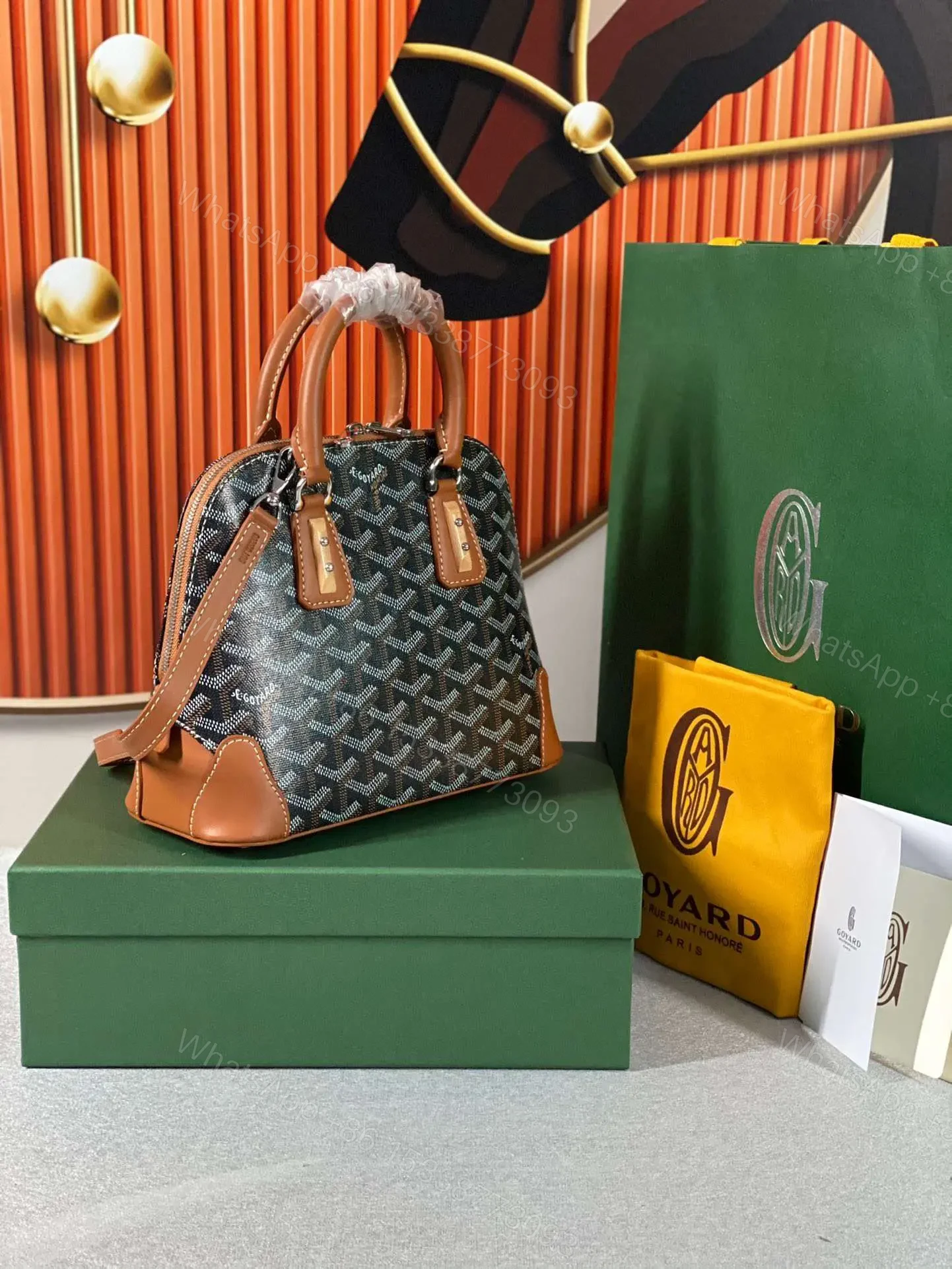 View 7 of Goyard Alma Vedome Replica 11 Handbag Fabric Wrapped Leather Strap 24cm