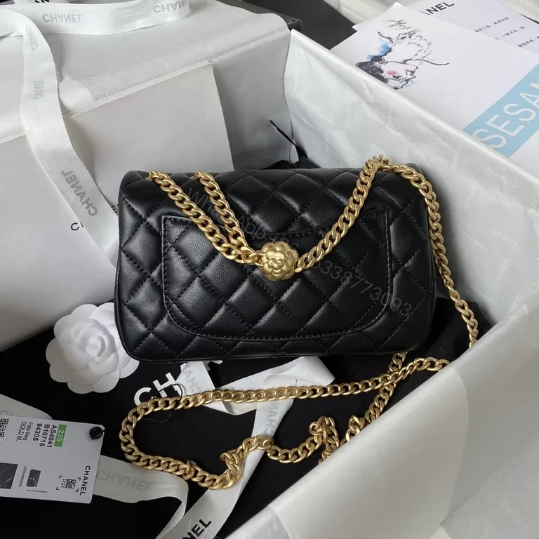 View 9 of Black Calf Leather Quilted Crossbody with Gold Chain - Luxe, Adjustable, Everyday Chic