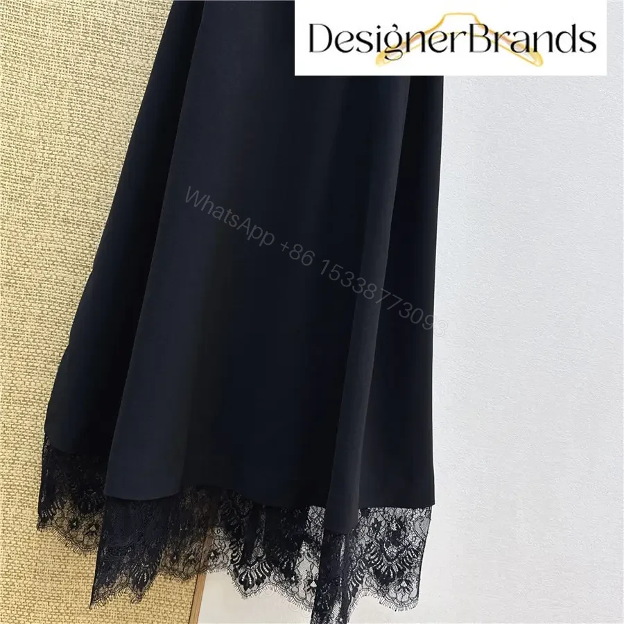 View 6 of Dior Black Mid-Length Lace-Paneled Belted Dress