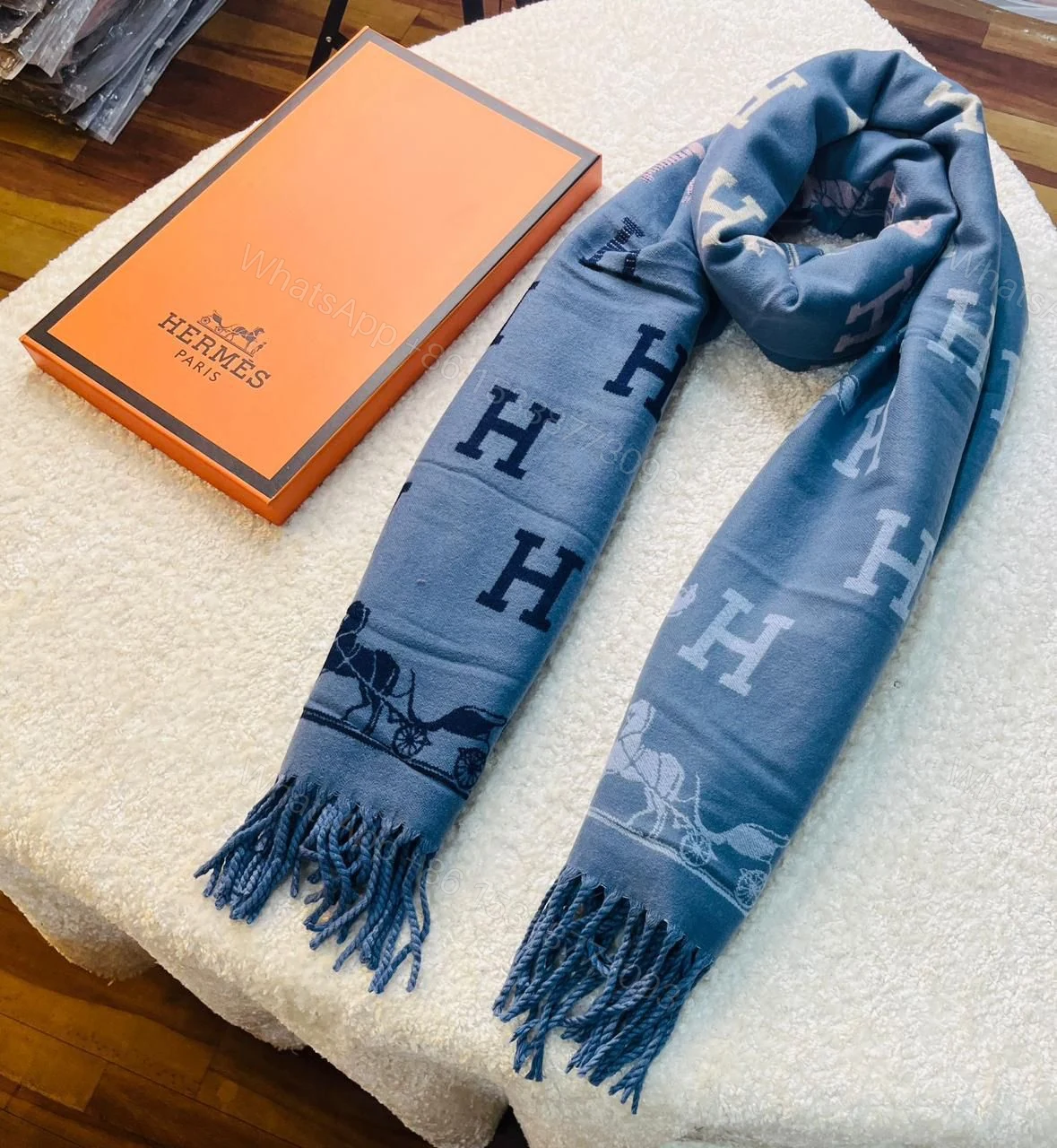 View 9 of First Copy Hermes Most Awaited Reversible Rabbit Fur Winter Stole