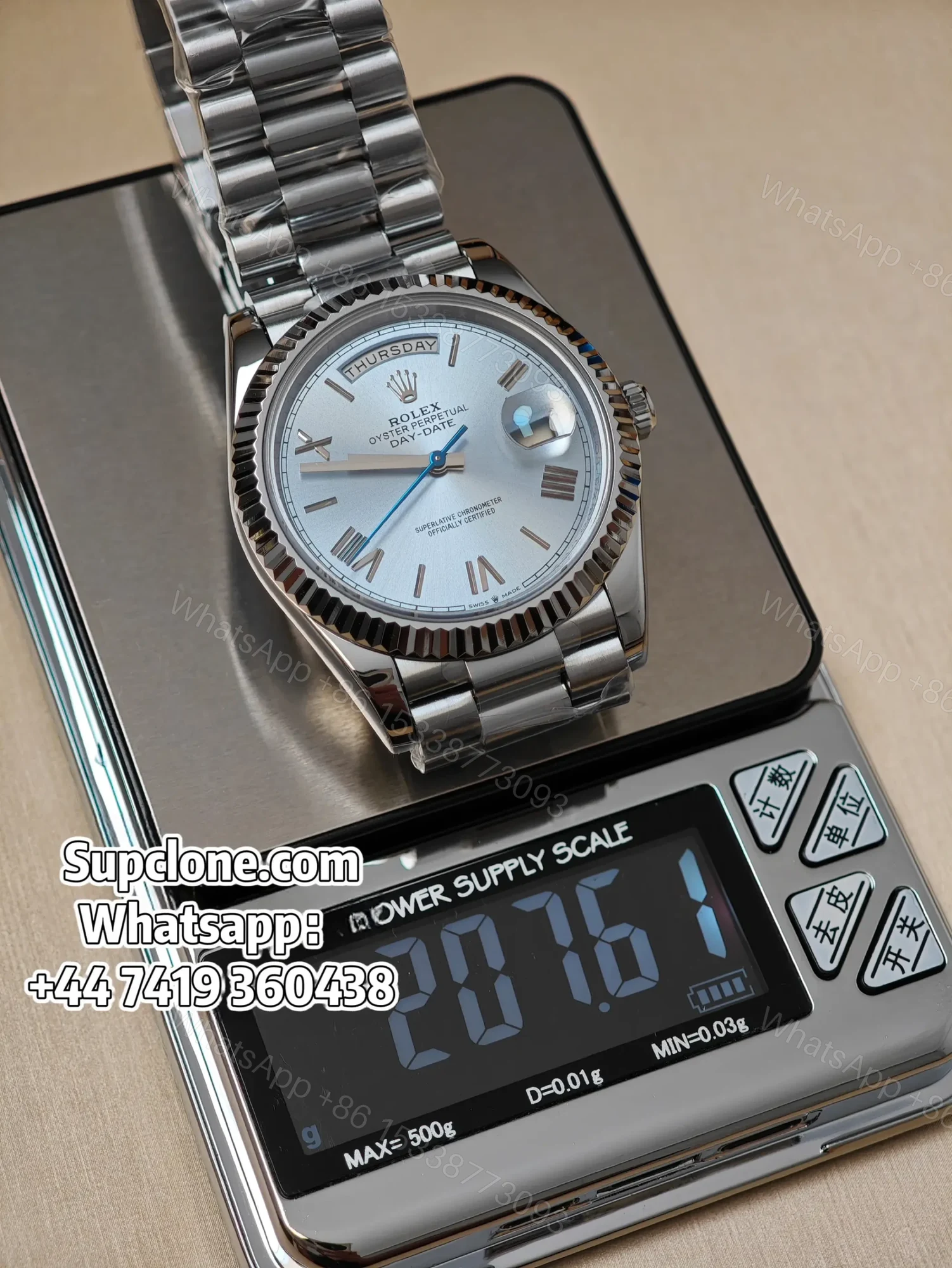View 10 of Rolex Day-Date 40mm Ice Blue Roman Dial – Super Clone 1:1 Cal. 3255